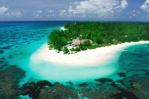 Helikoptersicht der Denis Island  in den Seychellen